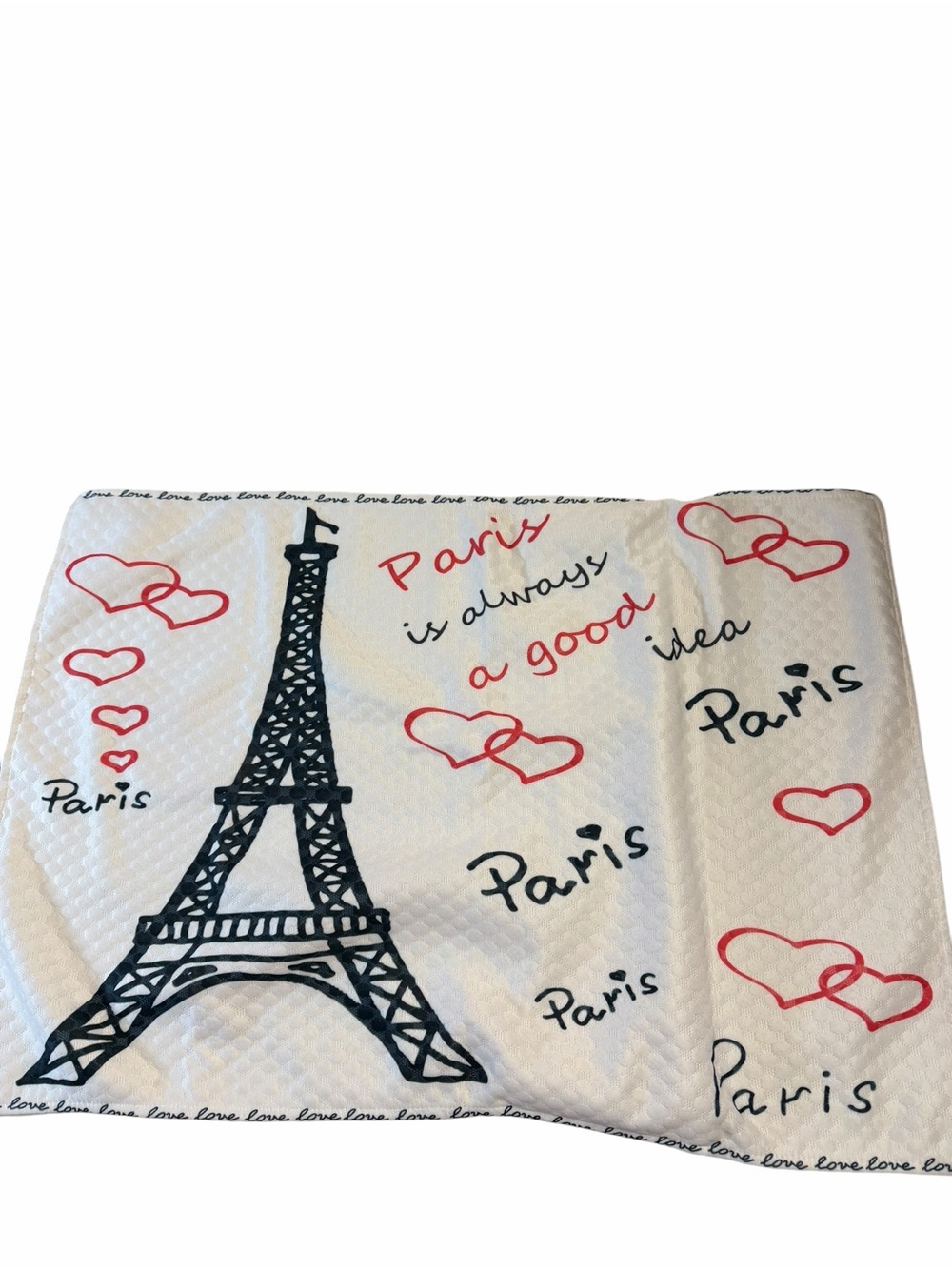 Eiffel Tower Paris Print Throw Pillow Cover - White, Black & Red